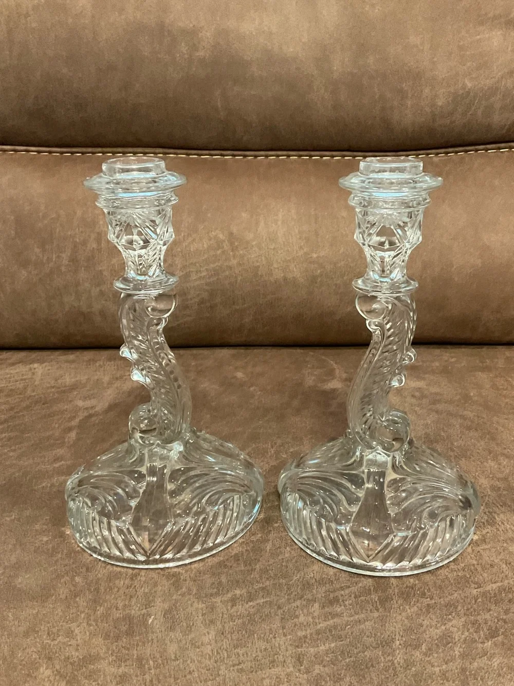 Indiana Glass Company Swirl and Fan Candlesticks